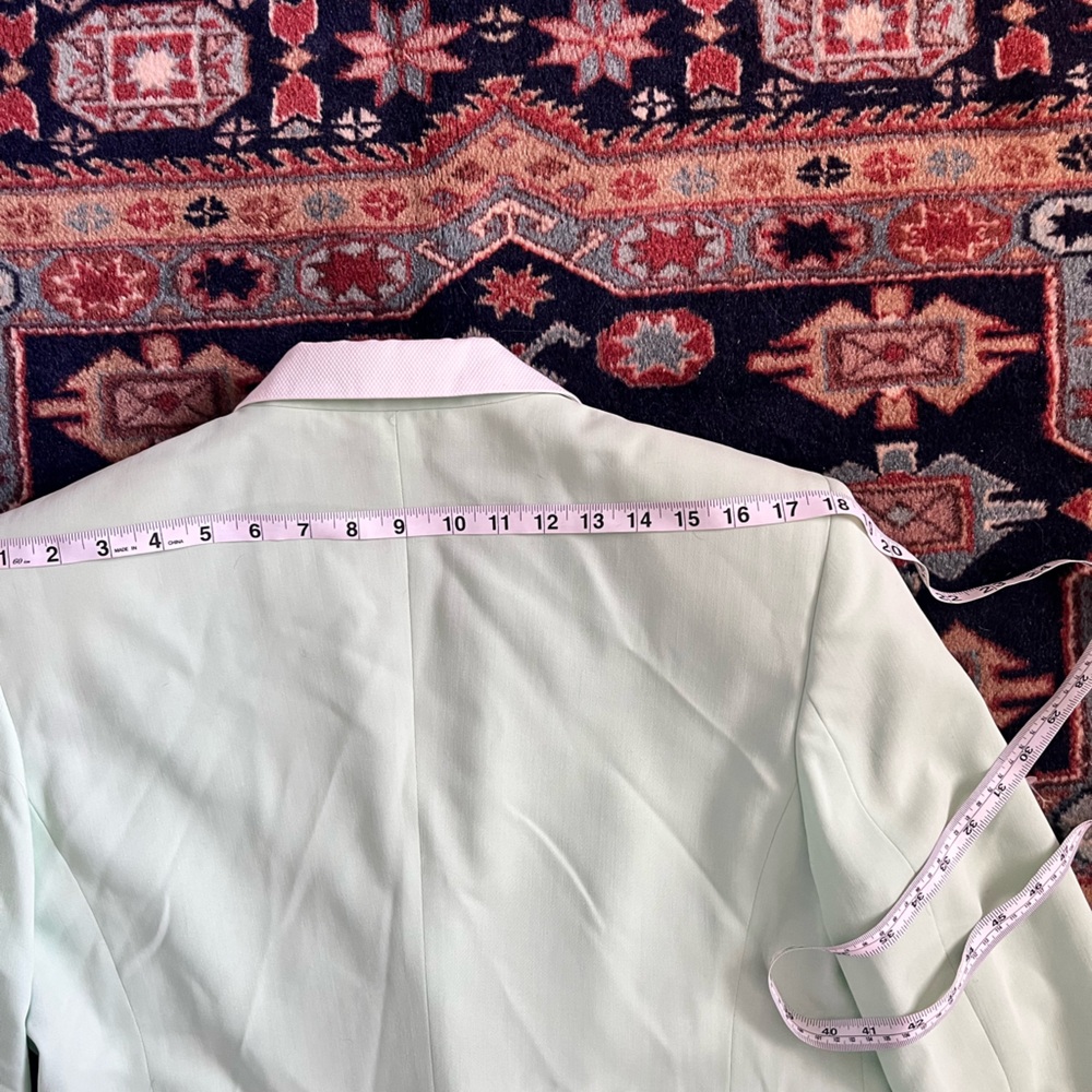 Vintage Escada 80s seafoam green white wool blazer jacket sport coat EU 42 L - Picture 11 of 13